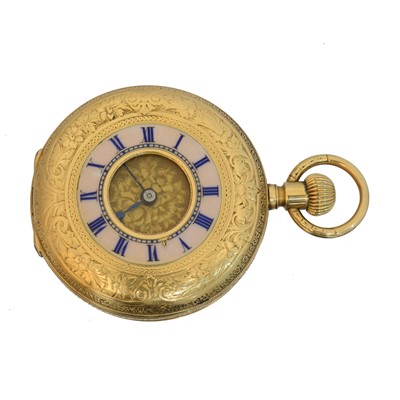 Lot 266 - A Victorian 18ct gold half hunter fob watch by Thos. Russell & Son