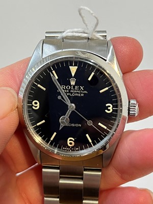 Lot A 1960s stainless steel Rolex Oyster Perpetual Explorer Precision wristwatch.