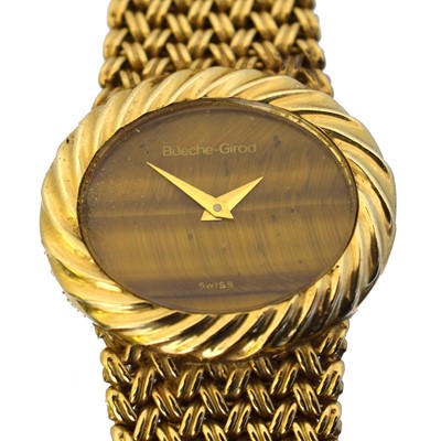 Lot 187 - A 1970s 9ct gold Bueche Girod tiger's eye manual wind wristwatch