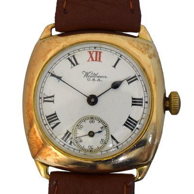 Lot 243 - A 1930s 9ct gold Waltham manual wind wristwatch