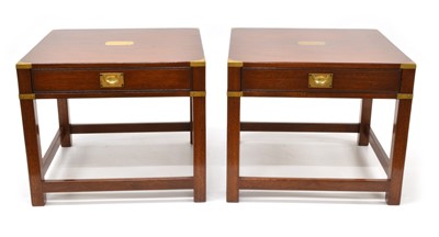 Lot 391 - Pair of Kennedy Military Campaign Style Mahogany and Brass Mounted Bedside Tables