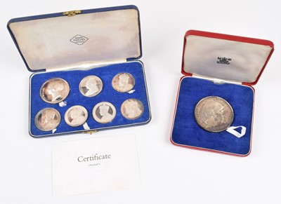 Lot 73 - A cased 'Coronations and Jubilees' silver medal set and Prince of Wales' Investiture Medal (2).