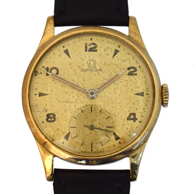 Lot A 1950s 9ct gold Omega manual wind wristwatch.