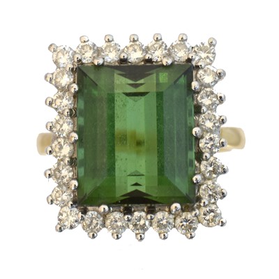 Lot 119 - An 18ct gold tourmaline and diamond cluster ring by Fred Ullmann
