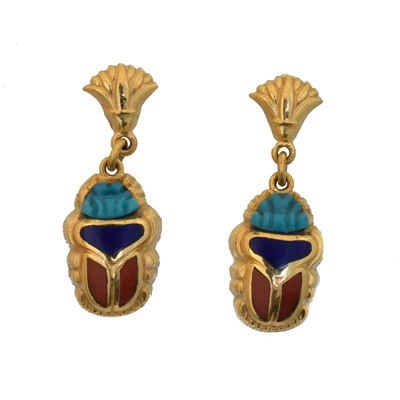 Lot 41 - A pair of 18ct gold scarab earrings
