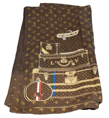 Lot 178 - A Louis Vuitton silk 'Travel Trunks' scarf