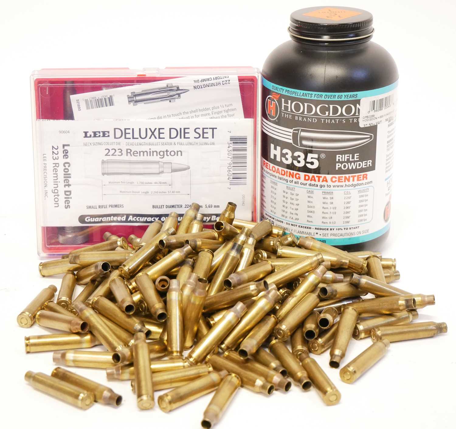 Lot 595 - .223 reloading components and dies, to include...