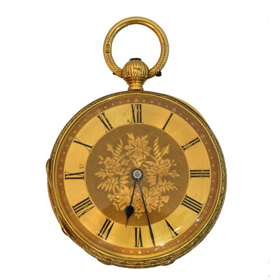 Lot 262 - A Victorian 18ct gold open face fob watch by Ollivant & Botsford, Manchester