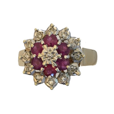 Lot 70 - A 9ct gold ruby and diamond cluster ring