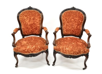 Lot 350 - Pair of Victorian Rosewood Framed Armchairs