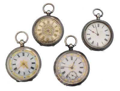 Lot 139 - Four silver open face fob watches