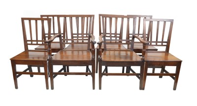Lot 371 - Set of Eight Welsh Oak Farmhouse Ball and Slat Backed Dining Chairs