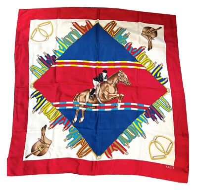 Lot 173 - A vintage Gucci equestrian silk scarf