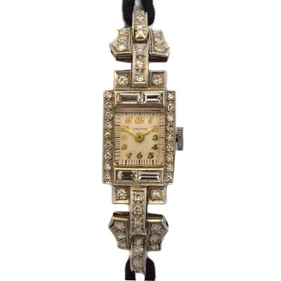 Lot An Art Deco diamond manual wind cocktail watch by Croton.