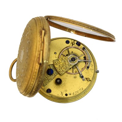 Lot An 18ct gold open face pocket watch.