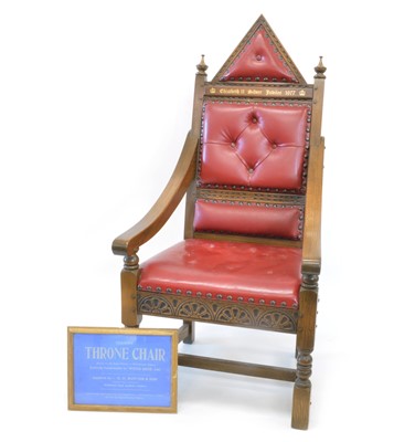 Lot 409 - Elizabeth II Silver Jubilee 1977 Gothic Style Oak Throne Chair By Wood Bros. Ltd.