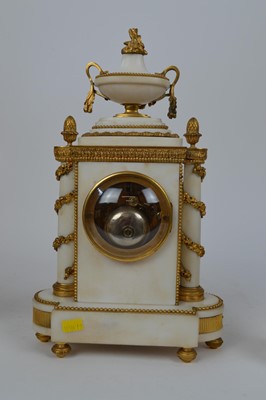 Lot 256 - Late 19th Century French White Marble and Gilt Brass Clock Garniture