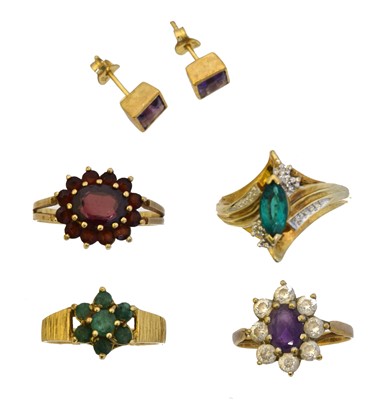 Lot 92 - A selection of 9ct gold gem-set jewellery