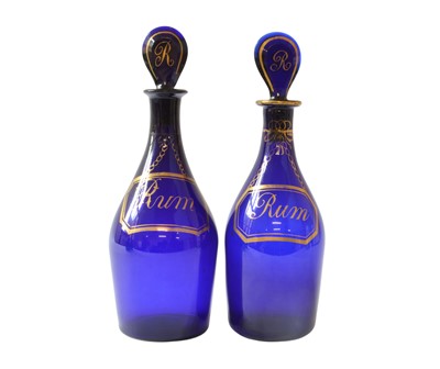 Lot 187 - Two 19th Century Bristol Blue Glass Rum Decanter Bottles