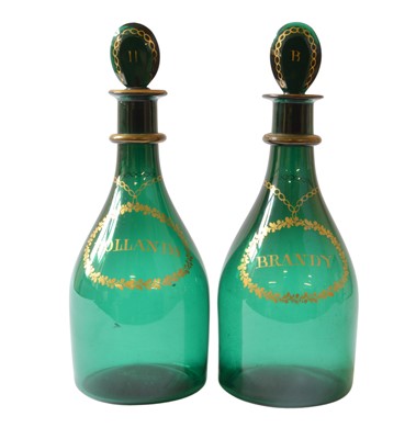 Lot 188 - Pair of 19th Century Bristol Green Glass Hollands and Brandy Decanter Bottles