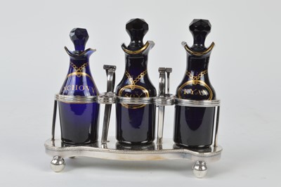 Lot 189 - Three 19th Century Bristol Blue Glass Sauce or Condiment Bottles