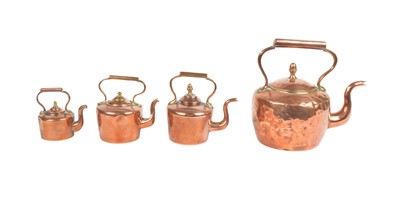 Lot 291 - Matched Set of Four Graduated Miniature Copper Kettles