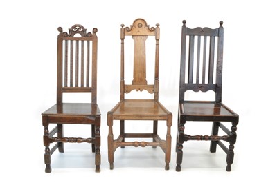 Lot 408 - Three Late 17/Early 18th Century Oak High Back Side Chairs
