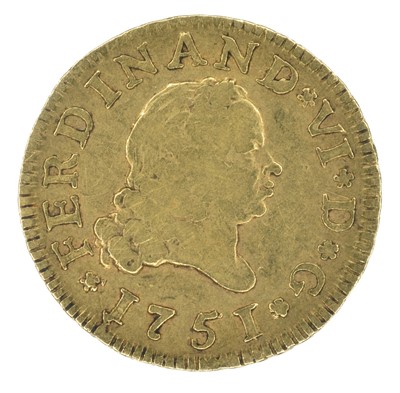 Lot 65 - Spain, King Ferdinand VI, Half Escudo, 1751 gold coin.
