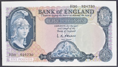 Lot 78 - A Series "B" Helmeted Britannia Issue (July 1961), Five Pounds banknote.