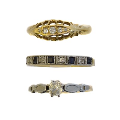 Lot 158 - Three 18ct gold gem set dress rings.