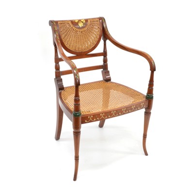 Lot 342 - Modern Regency Style Polychrome Painted Bergere Open Armchair
