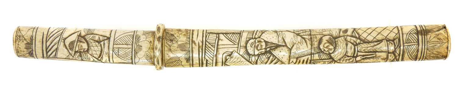 Lot 197 - Japanese bone mounted tanto dagger, 7 inch...