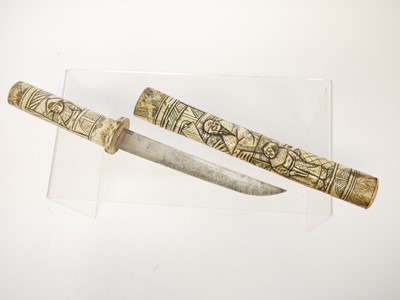 Lot 197 - Japanese bone mounted tanto dagger, 7 inch...