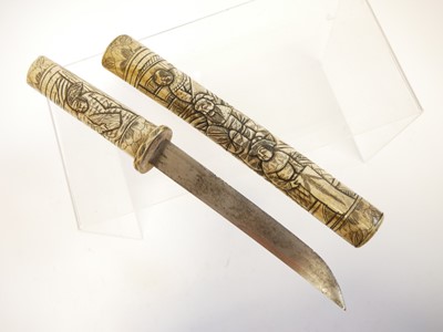 Lot 197 - Japanese bone mounted tanto dagger, 7 inch...