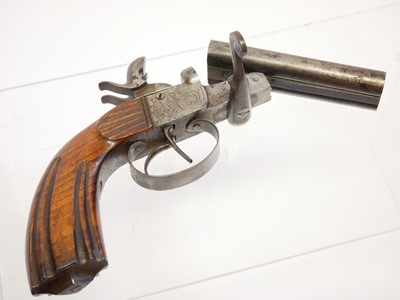 Lot 4 - Belgian 56 bore double barrel pinfire pistol,...