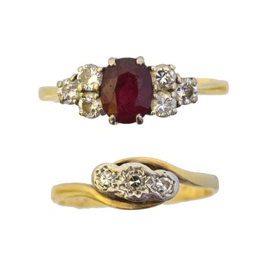 Lot 82 - Two 18ct gold gem set dress rings