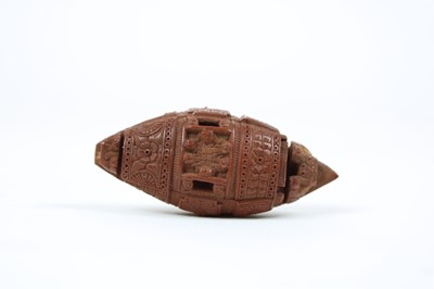 Lot 221 - Chinese Olive Stone Hediao Carving of a Sampan on Stand
