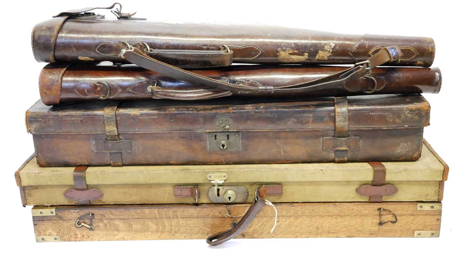 Lot 456 - Five gun cases, to include an oak and brass...
