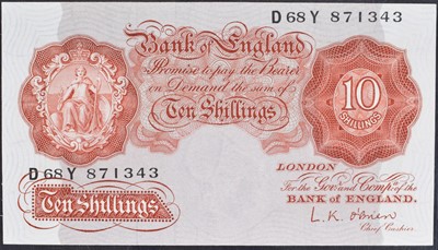 Lot 86 - A Bank of England, Ten Shillings, Series "A" Britannia Issue banknote (November 1955).