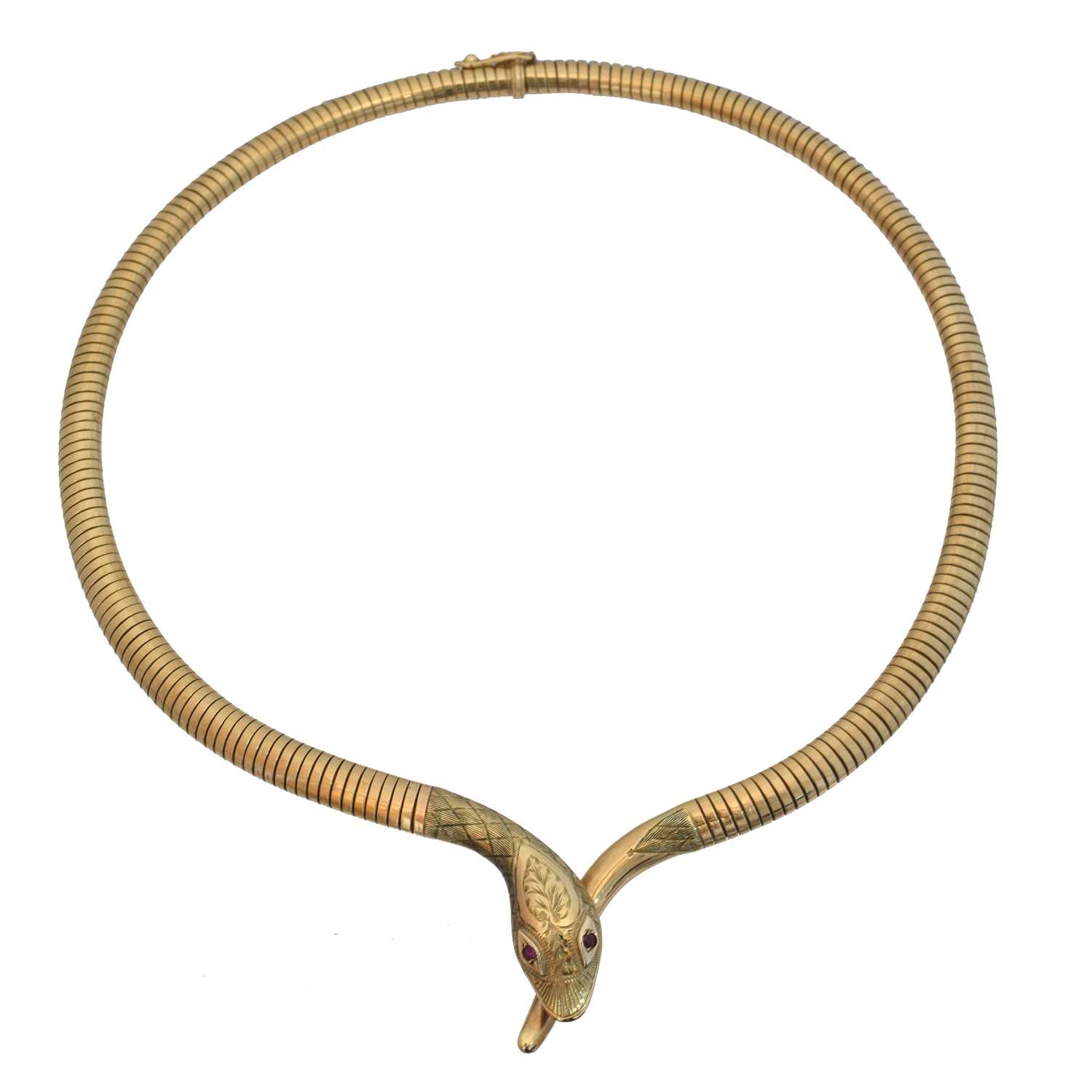 Lot 82 - A 9ct gold snake necklace by Cropp & Farr.