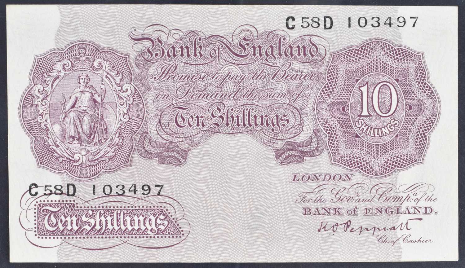 Lot 80 - A Bank of England, Ten Shillings, Series "A" Britannia Issue banknote (October 1940).