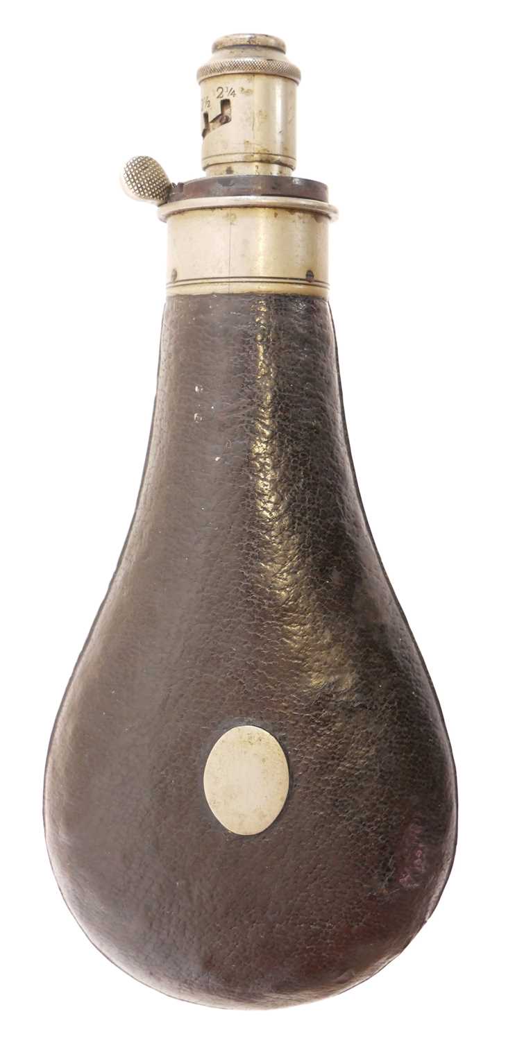 Lot 471 - G& J.W. Hawksley leather covered powder flask...
