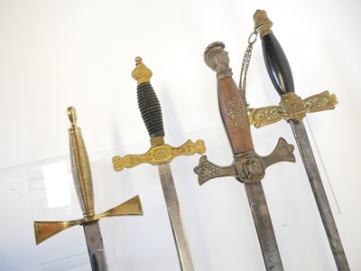 Lot 193 - Four Masonic dress swords, one ricasso stamped...