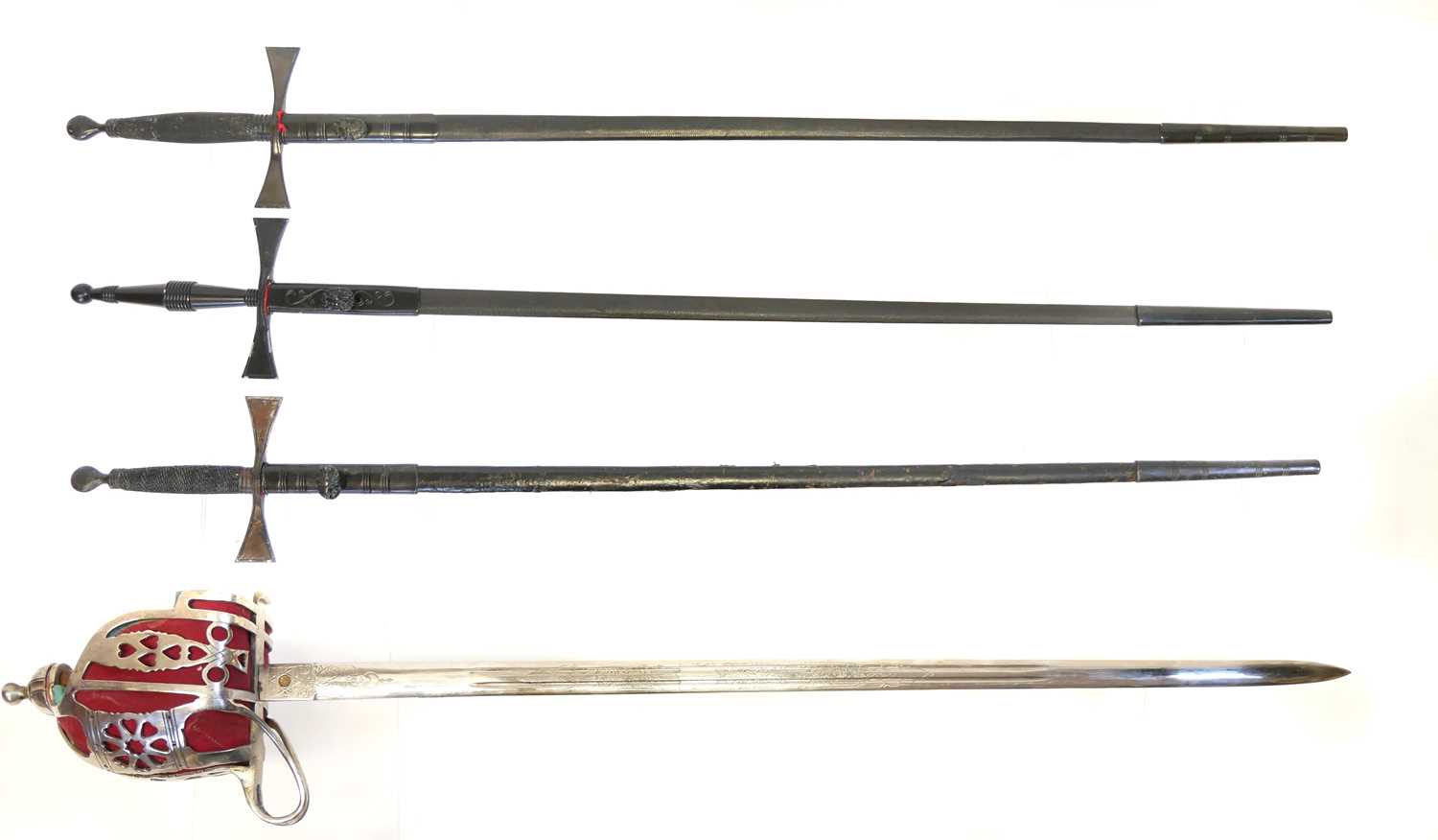 Lot 167 - Three Masonic dress swords and scabbards, also...