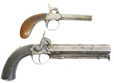 Lot 14 - Two percussion pistols, the first, an 18 bore...