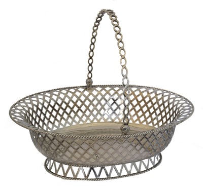 Lot A George V silver swing handled basket
