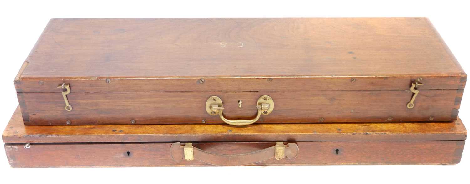 Lot 502 - Two mahogany boxes fitted out to take shotguns....
