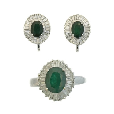 Lot 136 - A suite of emerald and diamond jewellery.