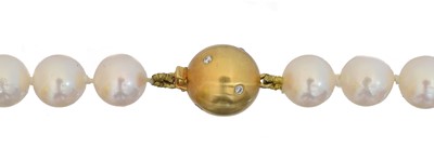 Lot 87 - An 18ct gold diamond cultured pearl necklace.