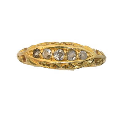 Lot 74 - An early 20th century 18ct gold diamond five stone ring.